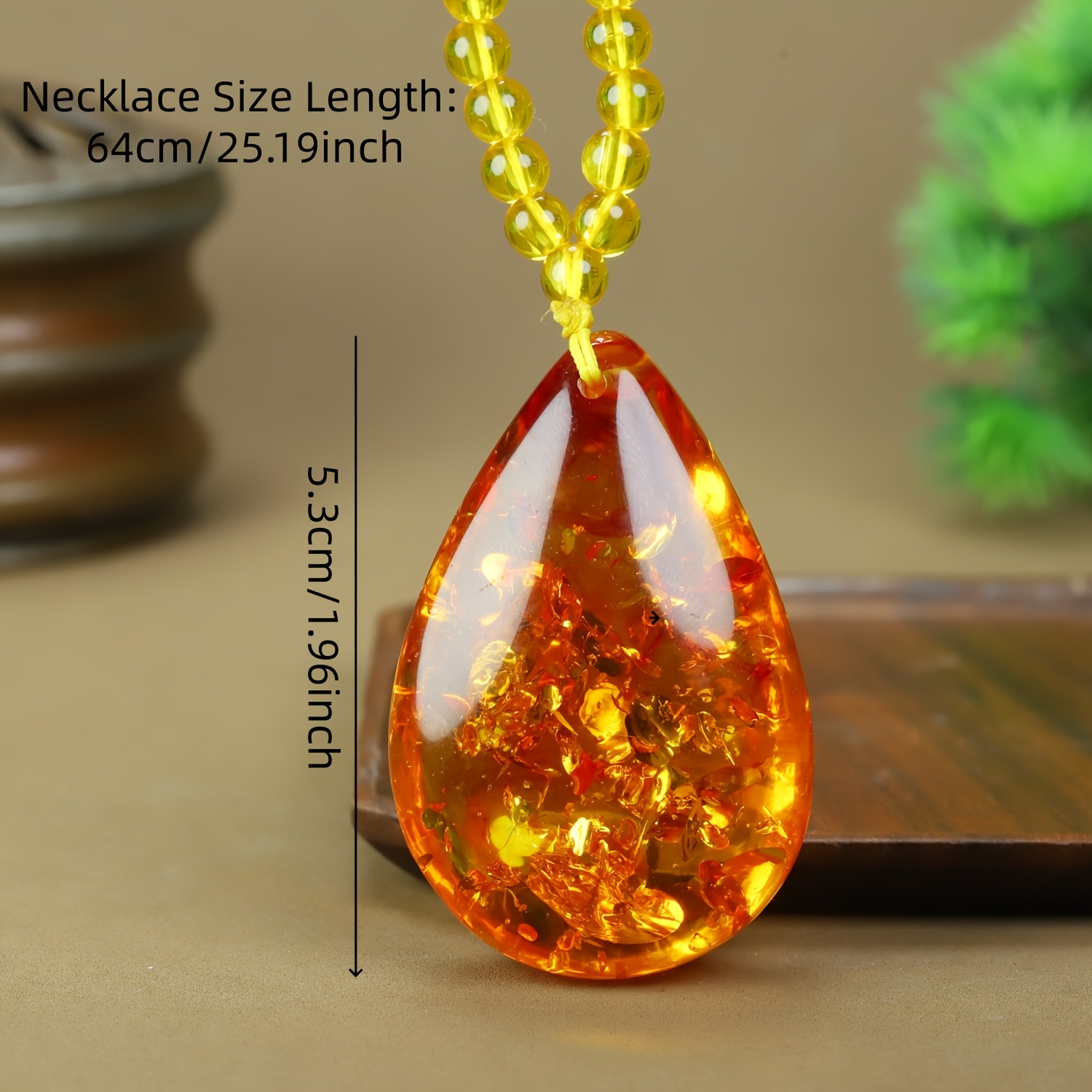 Unisex Yellow Amber Flower Drop Pendant Necklace, Elegant